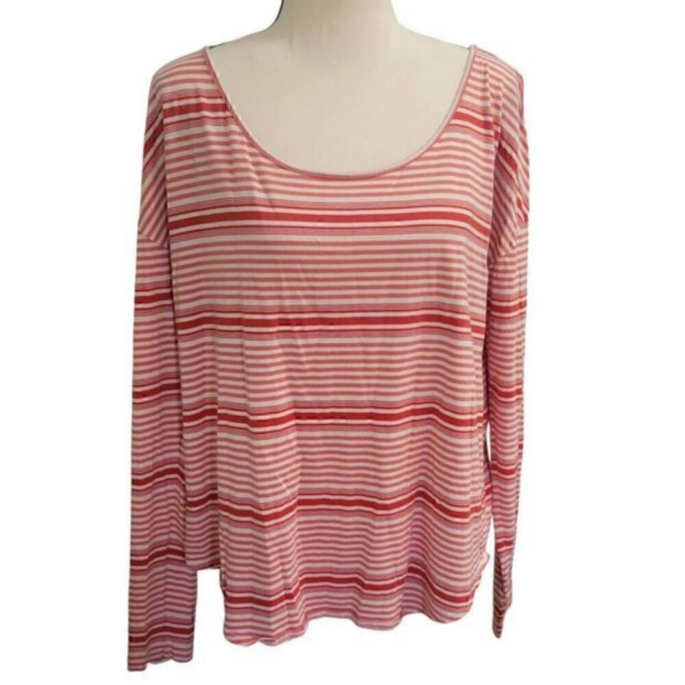L.L.Bean Soft Signature Cotton/Modal Scoop Neck Striped Long Sleeve Tee Sz L